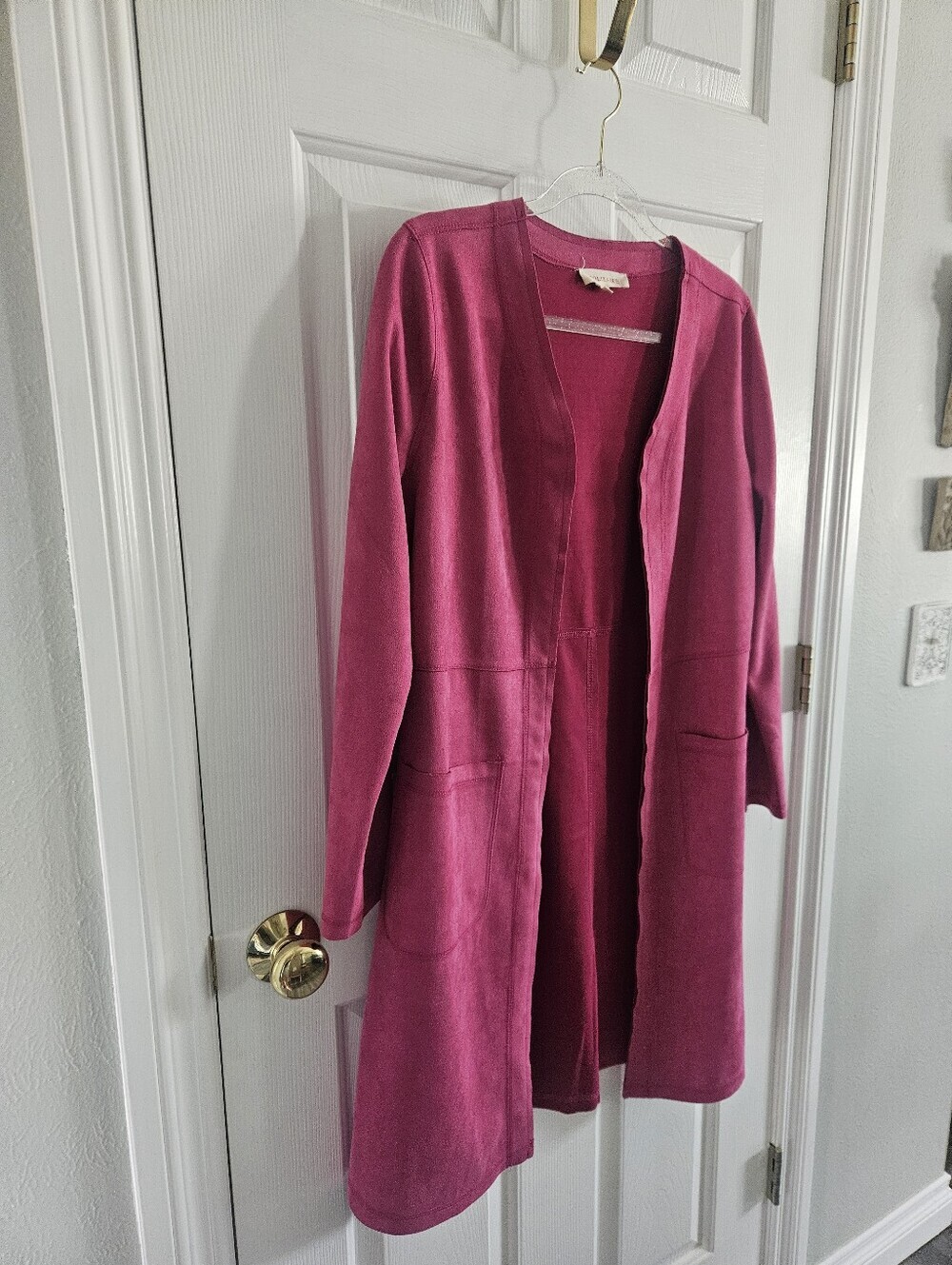 NWOT Solitaire Pink Faux Suede Longline Duster Open Front Cardigan/Jacket - Picture 3 of 10